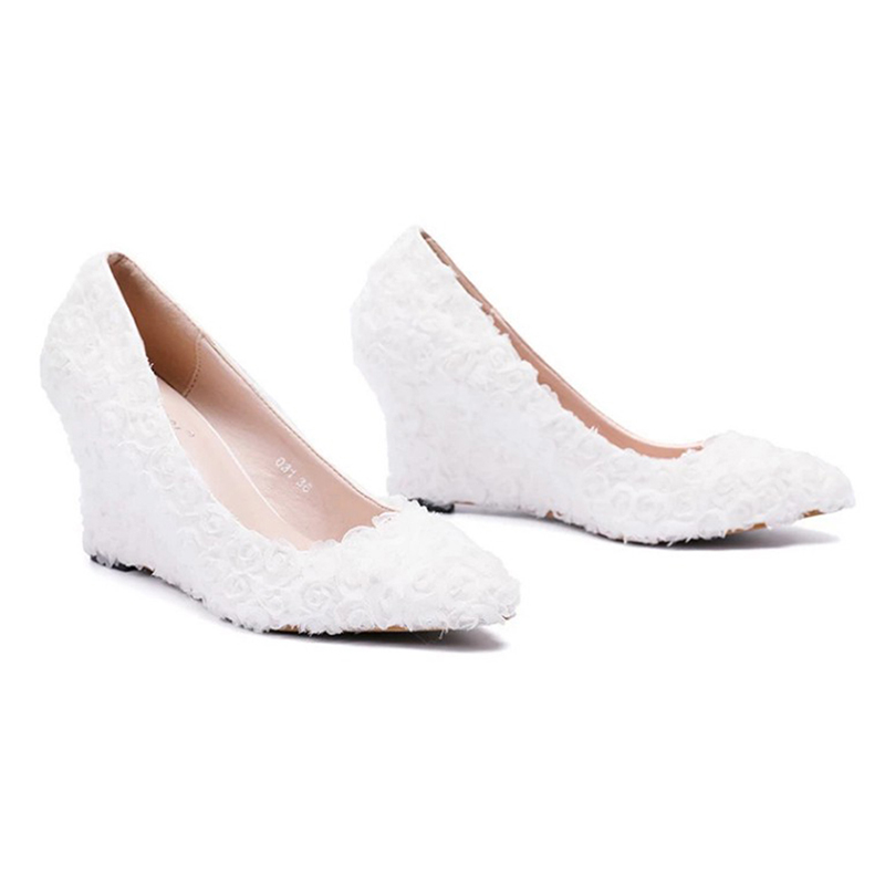 Women's new lace bridal shoes, pointy, shallow-mouthed heels, white, red, pink, 34-43.