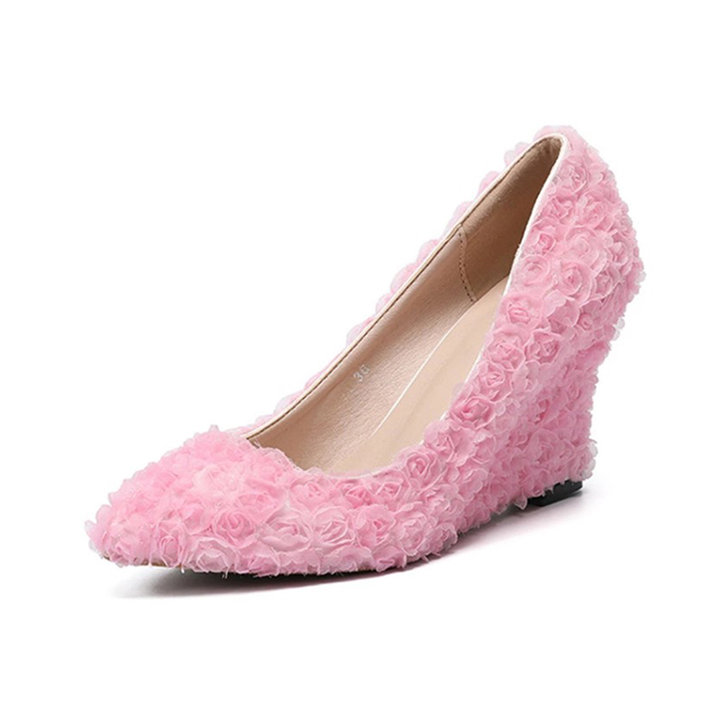 Women's new lace bridal shoes, pointy, shallow-mouthed heels, white, red, pink, 34-43.