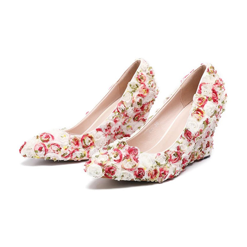 Women's new lace bridal shoes, pointy, shallow-mouthed heels, white, red, pink, 34-43.