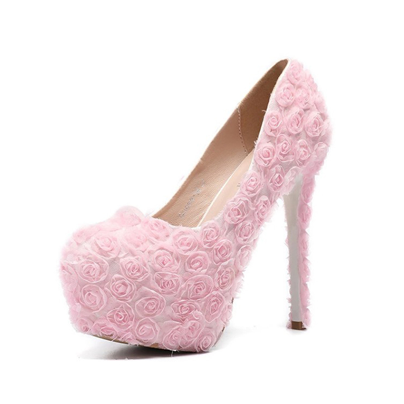 Women's High Heeled Thick Lace Bride's Wedding Shoes Round Head Hat Shoe 34-43
