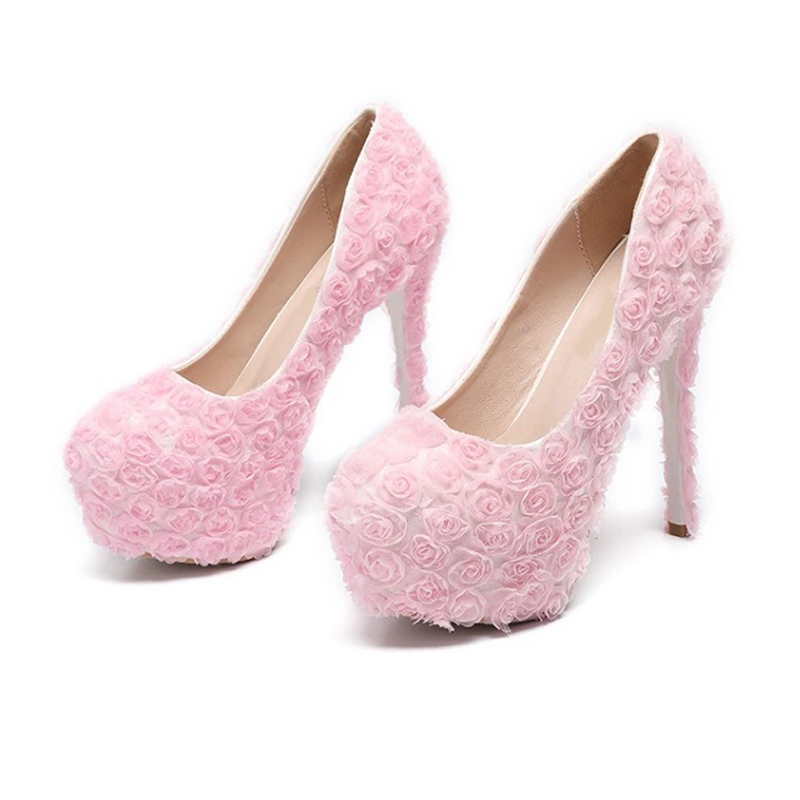 Women's High Heeled Thick Lace Bride's Wedding Shoes Round Head Hat Shoe 34-43