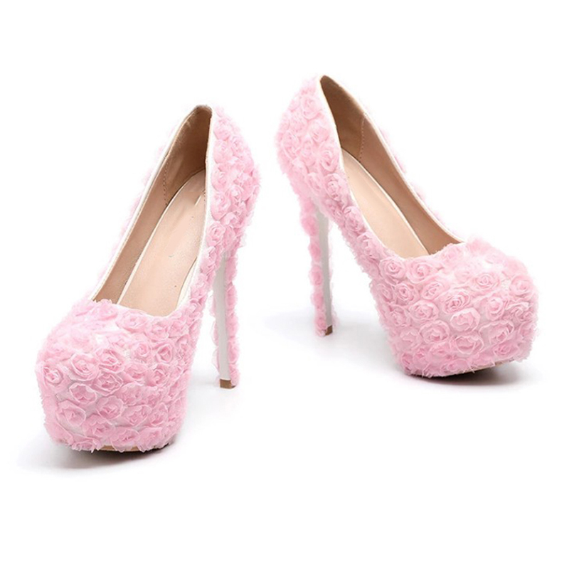 Women's High Heeled Thick Lace Bride's Wedding Shoes Round Head Hat Shoe 34-43