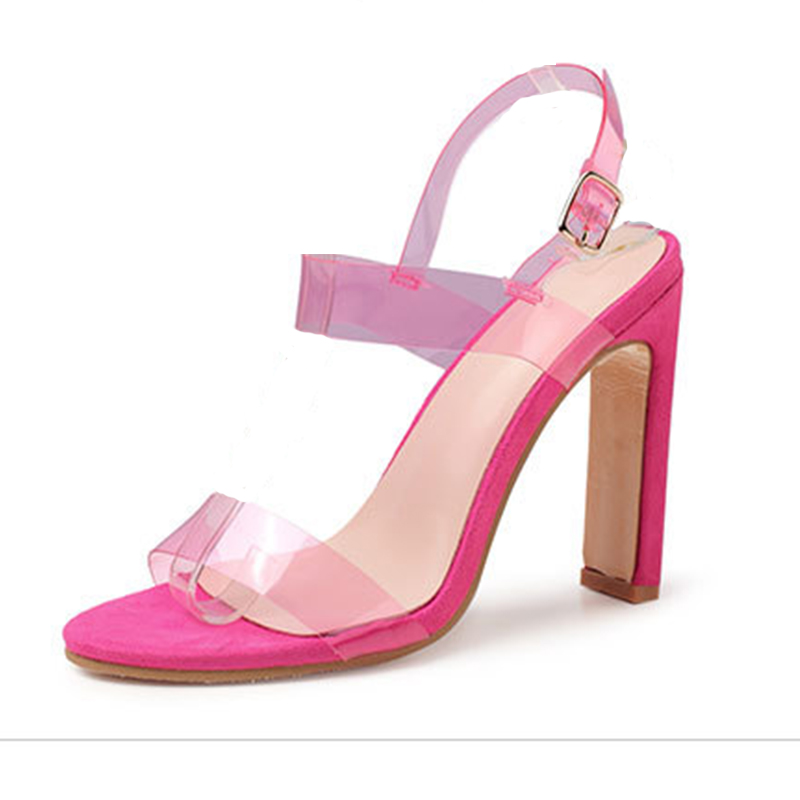 Women&apos;s new summer tip fish mouth sandals transparent thick heels yellow-green 35-42 yards