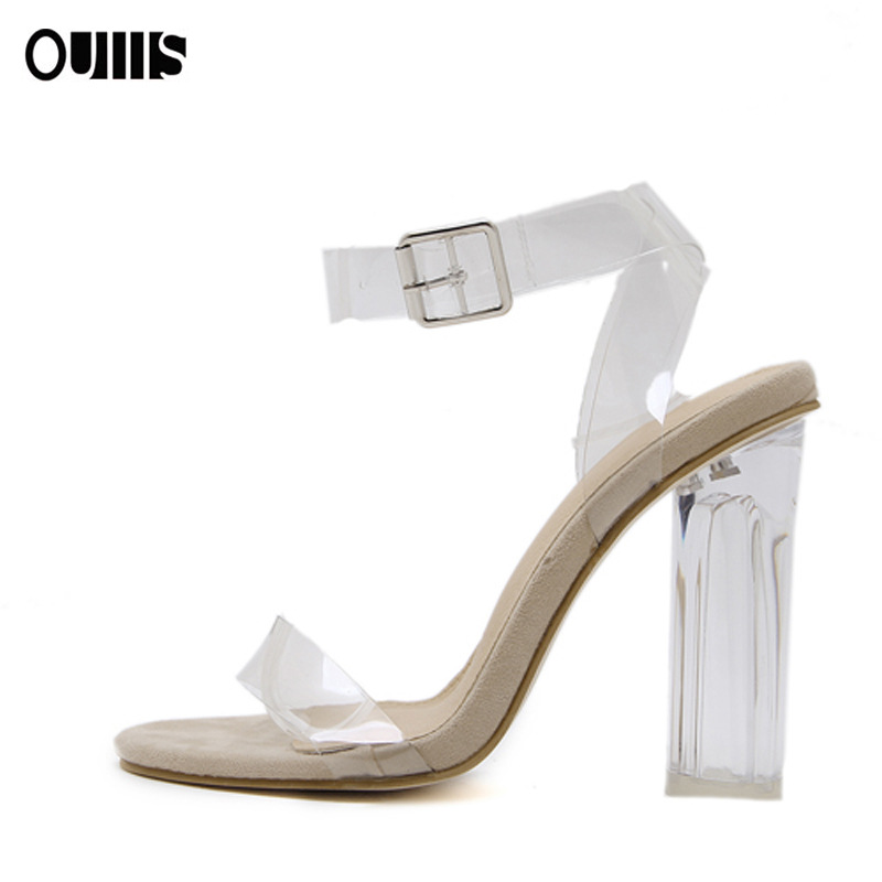 Women's fashion new spot thick with a word buckle with pointy color laser sandals 35-42 yards