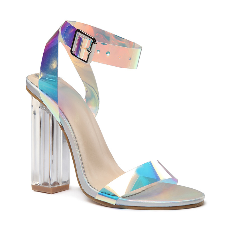 Women&apos;s new summer tip fish mouth sandals transparent thick heels yellow-green 35-42 yards