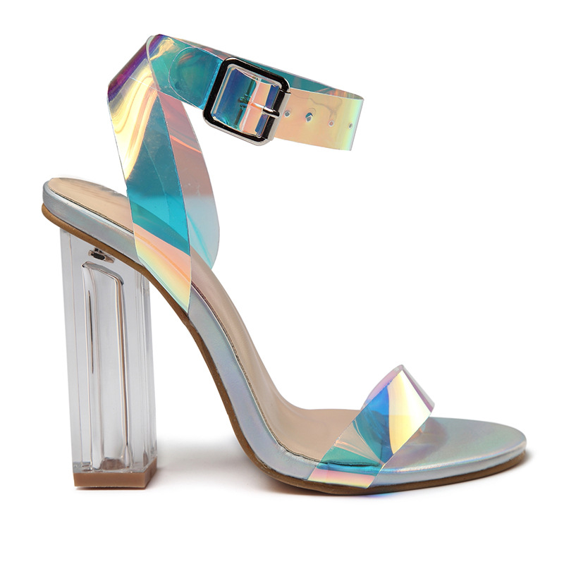 Women&apos;s new summer tip fish mouth sandals transparent thick heels yellow-green 35-42 yards