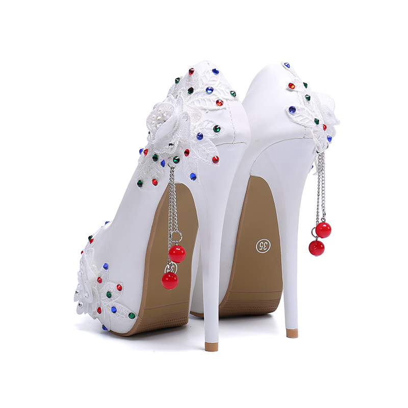 Women's 1 pair of soft leather light mouth wedding shoes round head high heels white 34-43