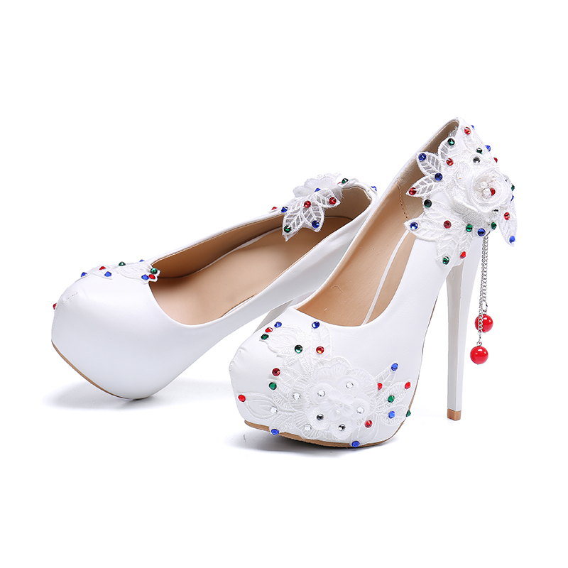 Women's 1 pair of soft leather light mouth wedding shoes round head high heels white 34-43