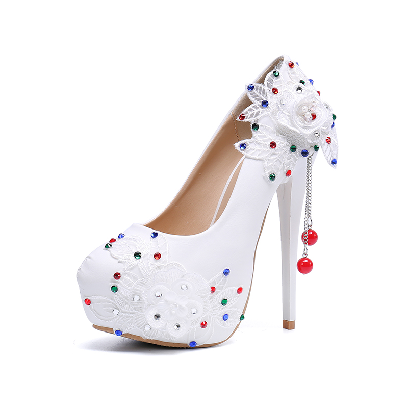 Women's 1 pair of soft leather light mouth wedding shoes round head high heels white 34-43