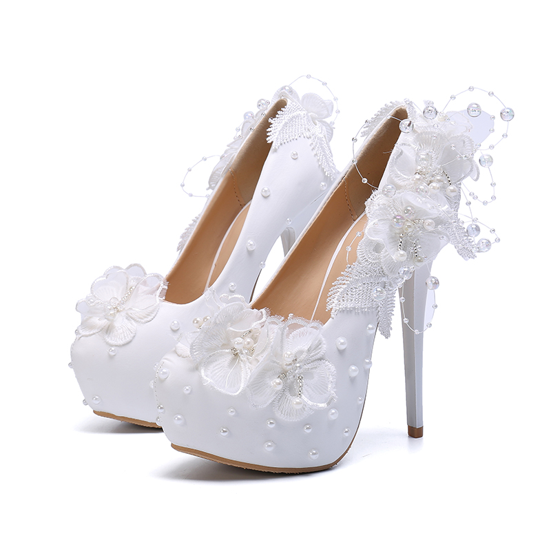 Women's 1 pair of soft leather light mouth wedding shoes round head high heels white 34-43