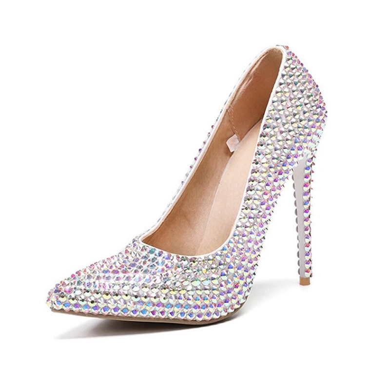 Women's 1 pair of soft skin shallow pointed wedding shoes crystal banquet shoes white pink 32-47