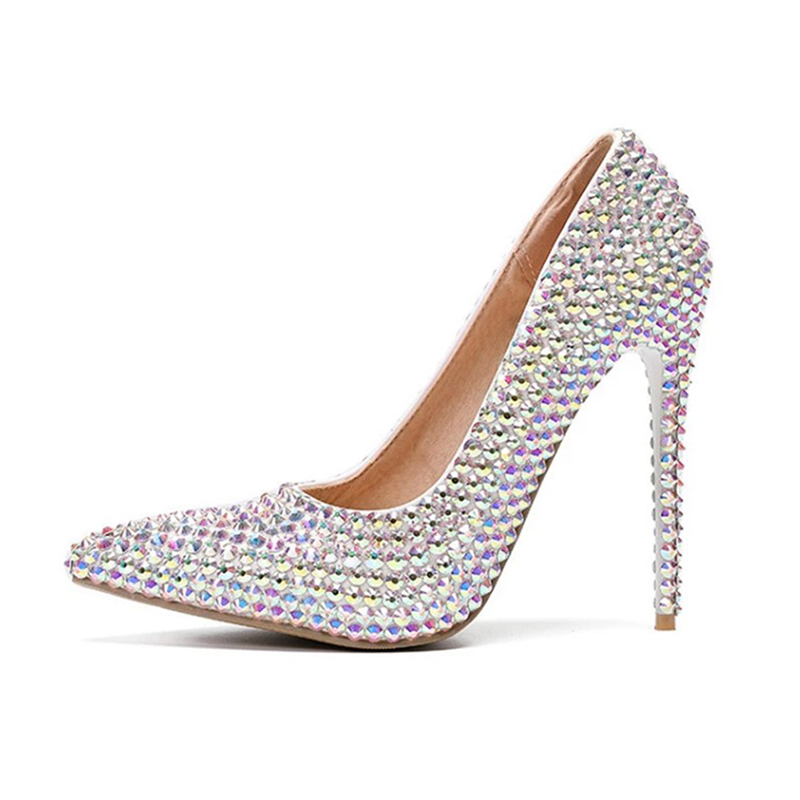 Women's 1 pair of soft skin shallow pointed wedding shoes crystal banquet shoes white pink 32-47