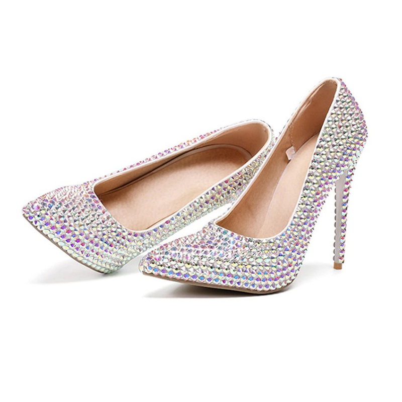 Women's 1 pair of soft skin shallow pointed wedding shoes crystal banquet shoes white pink 32-47