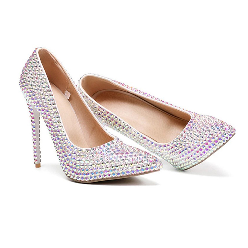 Women's 1 pair of soft skin shallow pointed wedding shoes crystal banquet shoes white pink 32-47