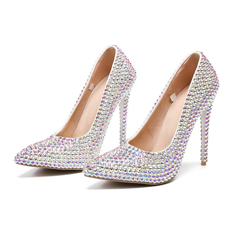 Women's 1 pair of soft skin shallow pointed wedding shoes crystal banquet shoes white pink 32-47