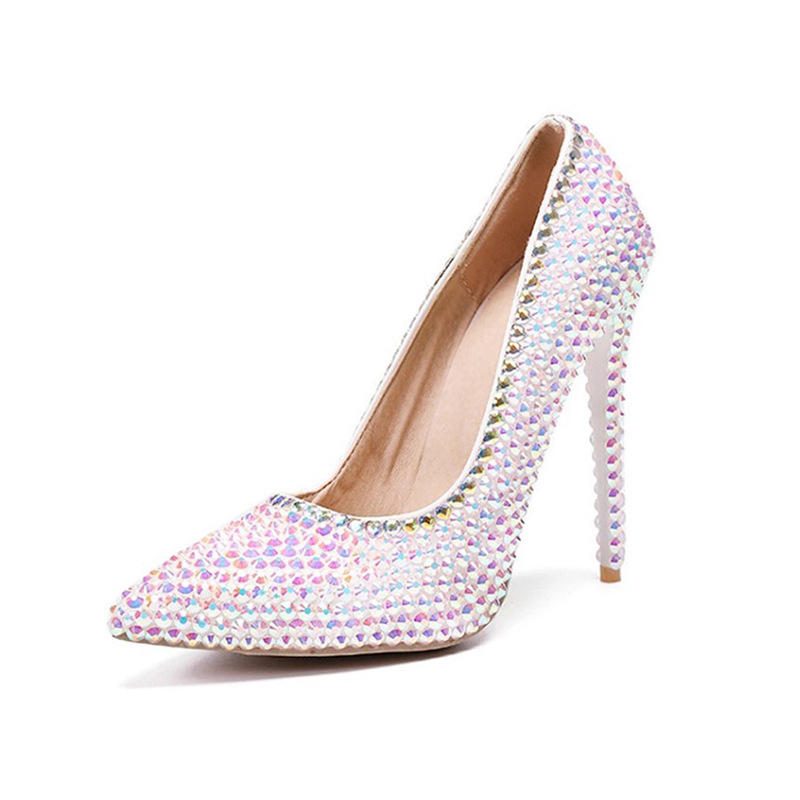 Women's 1 pair of soft skin shallow pointed wedding shoes crystal banquet shoes white pink 32-47