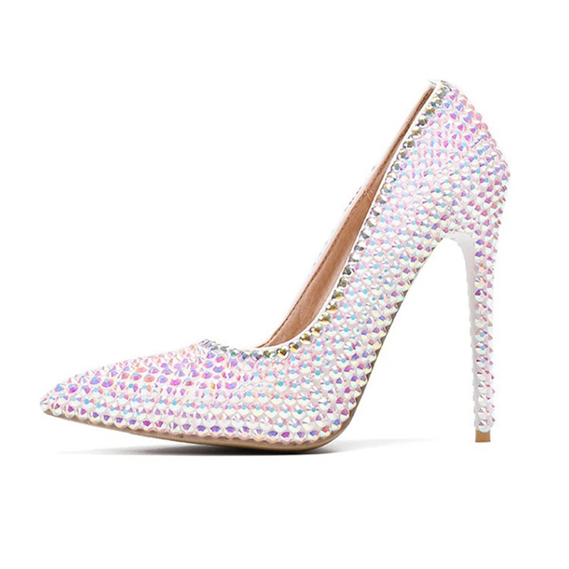 Women's 1 pair of soft skin shallow pointed wedding shoes crystal banquet shoes white pink 32-47