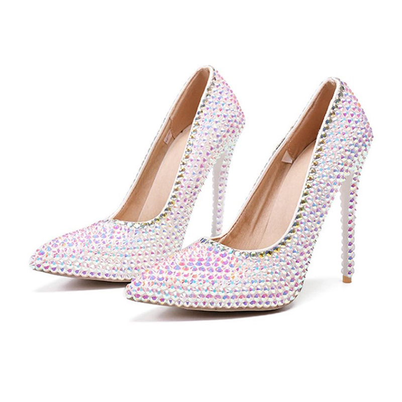 Women's 1 pair of soft skin shallow pointed wedding shoes crystal banquet shoes white pink 32-47