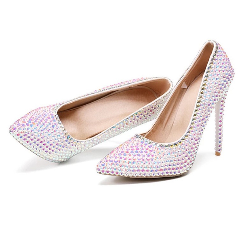 Women's 1 pair of soft skin shallow pointed wedding shoes crystal banquet shoes white pink 32-47