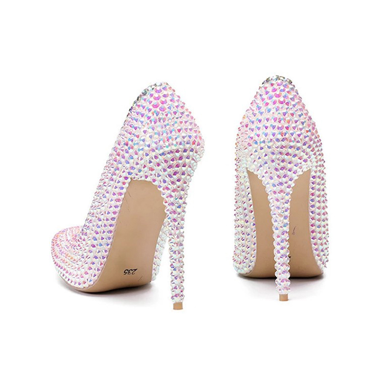 Women's 1 pair of soft skin shallow pointed wedding shoes crystal banquet shoes white pink 32-47