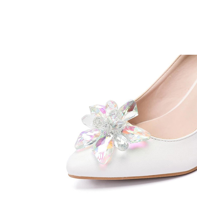 Women's 1 pair of soft skin, shallow mouth, pointed slope and crystal lace wedding shoes, white 43