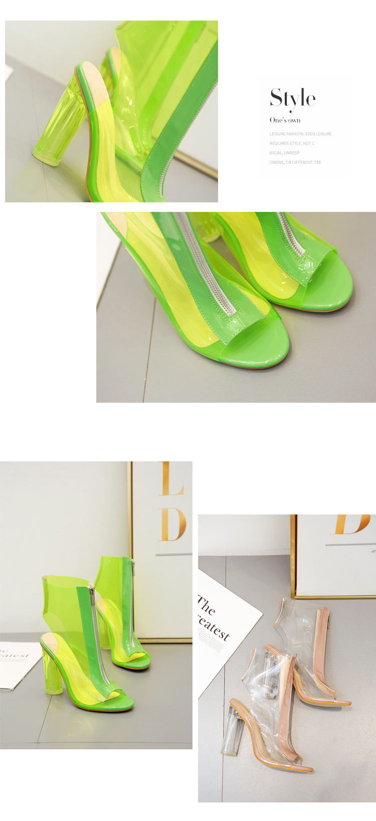 Women's 1 pair of size 35-42 fishmouth tied ankle boots party women's shoes green 42