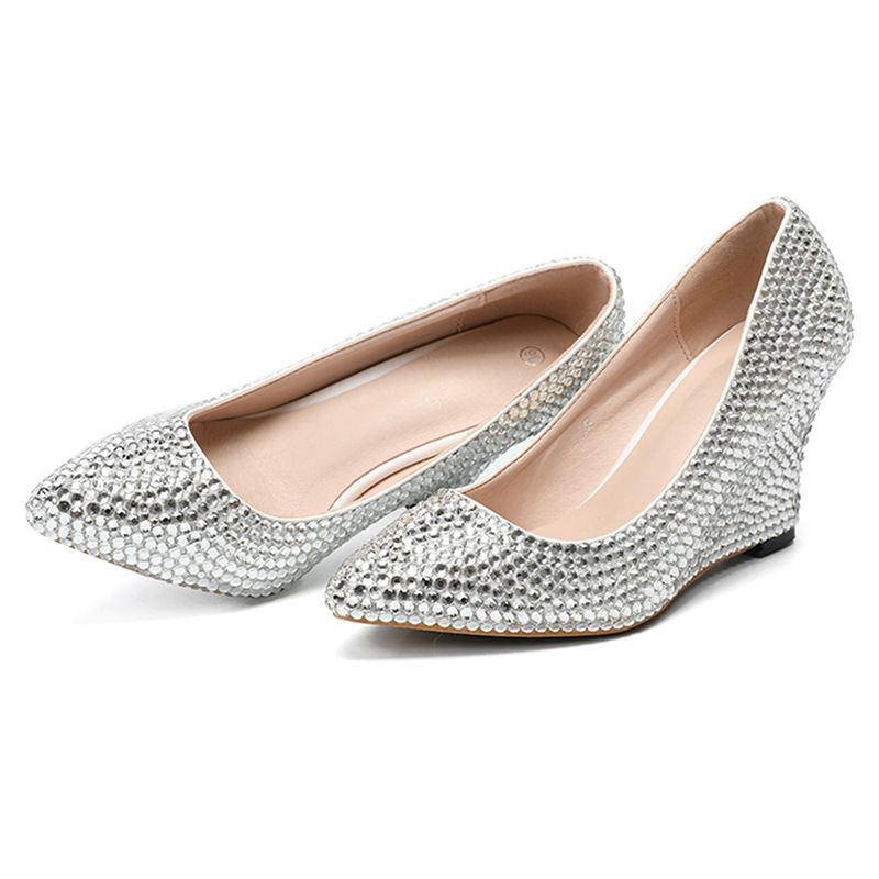 Women's Slope and Silver Shallow Shoes Banquet Wedding Shoes EU 43