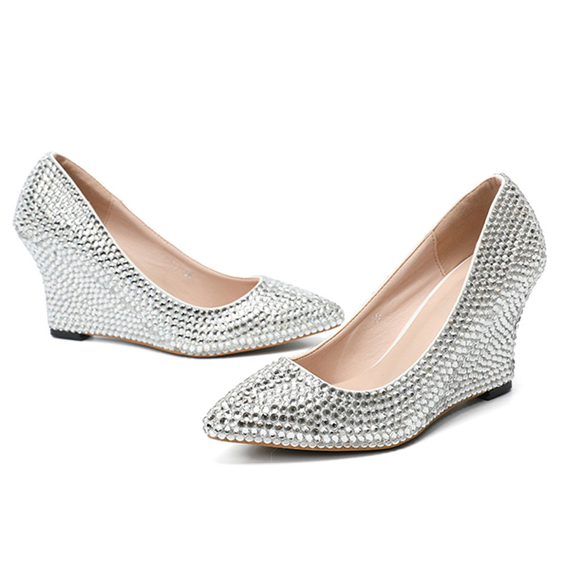 Women's Slope and Silver Shallow Shoes Banquet Wedding Shoes EU 43