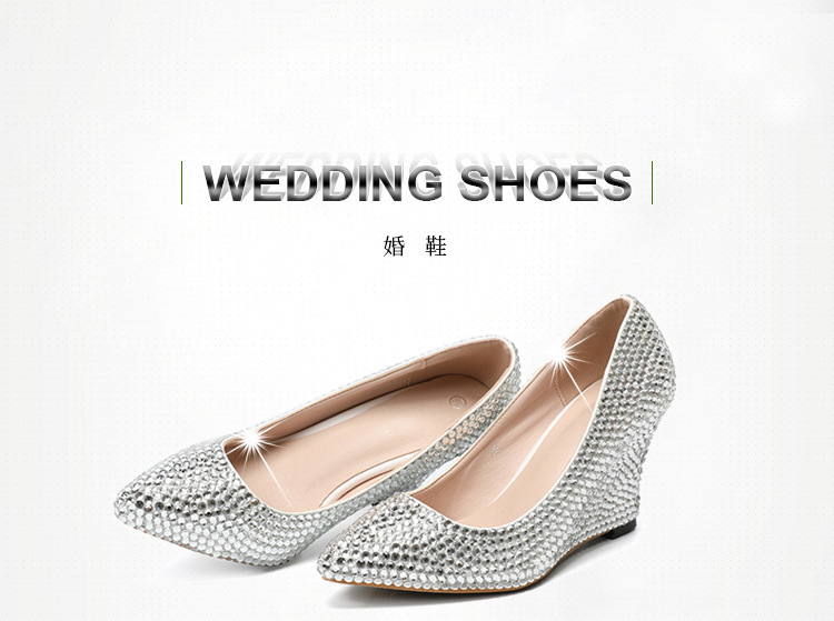 Women's Slope and Silver Shallow Shoes Banquet Wedding Shoes EU 43