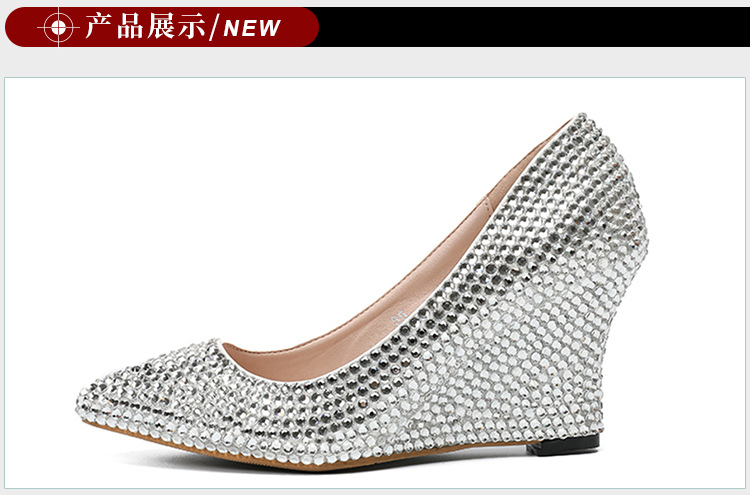 Women's Slope and Silver Shallow Shoes Banquet Wedding Shoes EU 43