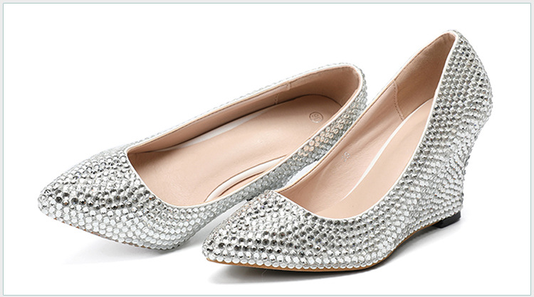Women's Slope and Silver Shallow Shoes Banquet Wedding Shoes EU 43