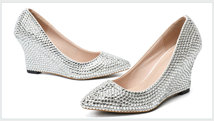 Women's Slope and Silver Shallow Shoes Banquet Wedding Shoes EU 43