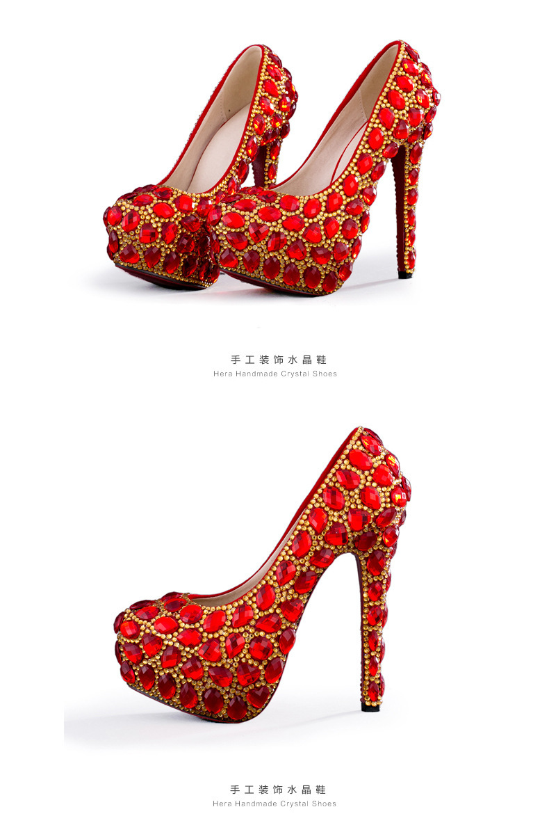 Women's Crystal Shoes Wedding Shoes High-heeled Round Head Banquet Size Single Shoes