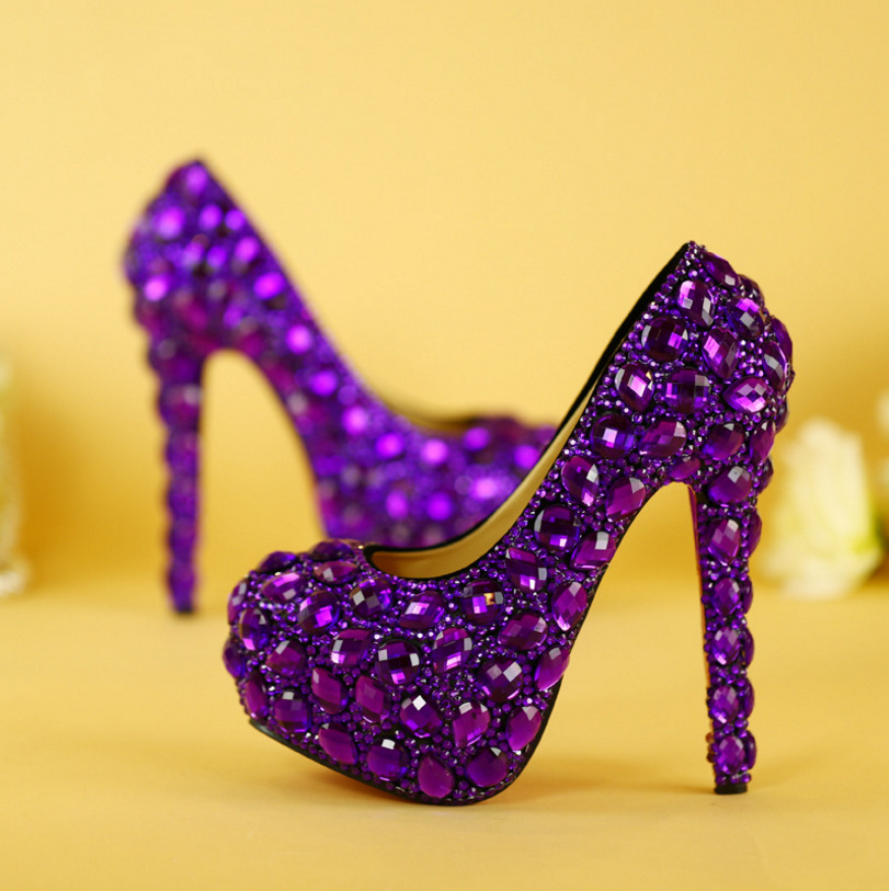 Women's Crystal Shoes Wedding Shoes High-heeled Round Head Banquet Size Single Shoes