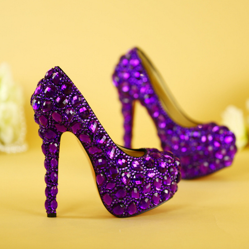 Women's Crystal Shoes Wedding Shoes High-heeled Round Head Banquet Size Single Shoes