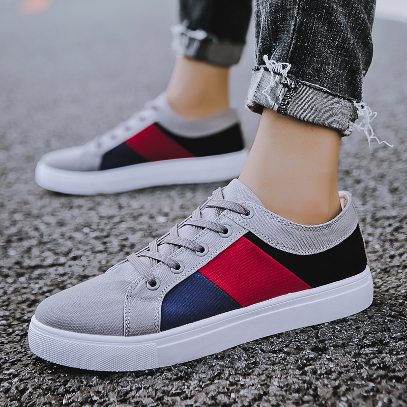 Men's fashion canvas shoes color blocking flat running low top shoes extra large