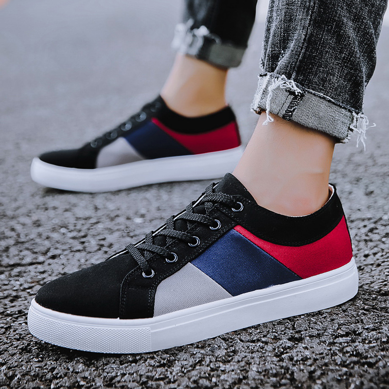 Men's fashion canvas shoes color blocking flat running low top shoes extra large