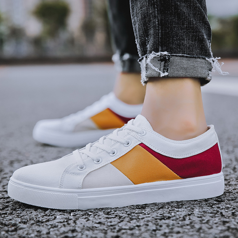 Men's fashion canvas shoes color blocking flat running low top shoes extra large