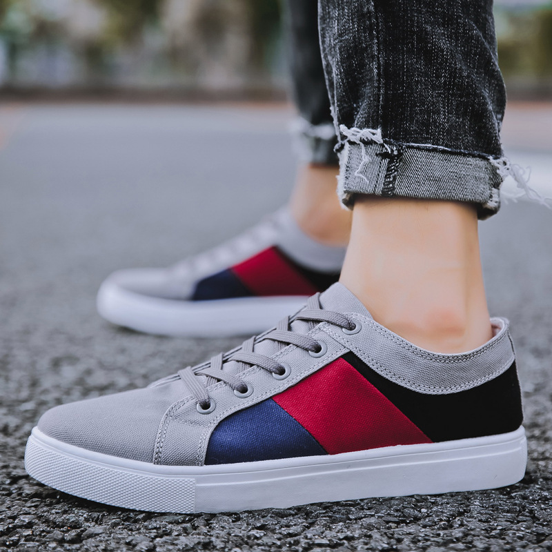 Men's fashion canvas shoes color blocking flat running low top shoes extra large