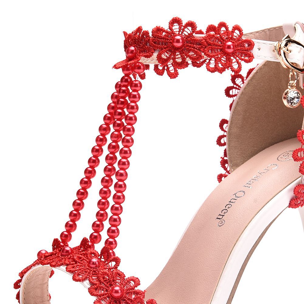 Women's slim stiletto fish mouth Roman open-toe sandals beaded sexy high-heeled wedding shoes 37