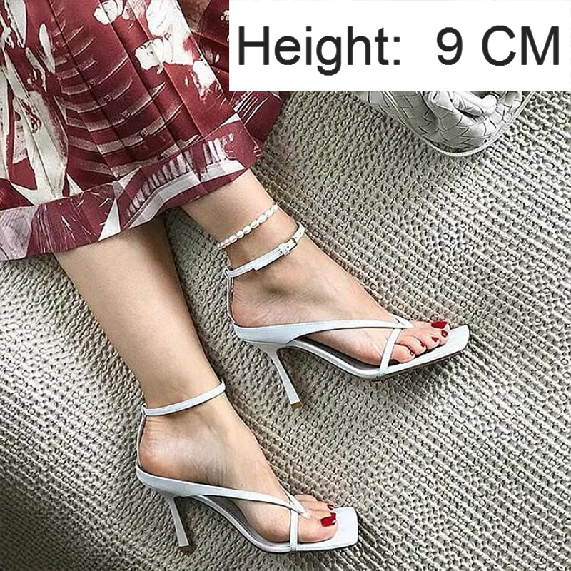 Women's summer high heeled sandals buckle belt thin heeled sandals women's Shoes White Black Size 38