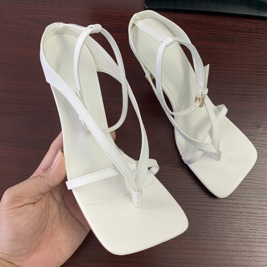 Women's summer high heeled sandals buckle belt thin heeled sandals women's Shoes White Black Size 38
