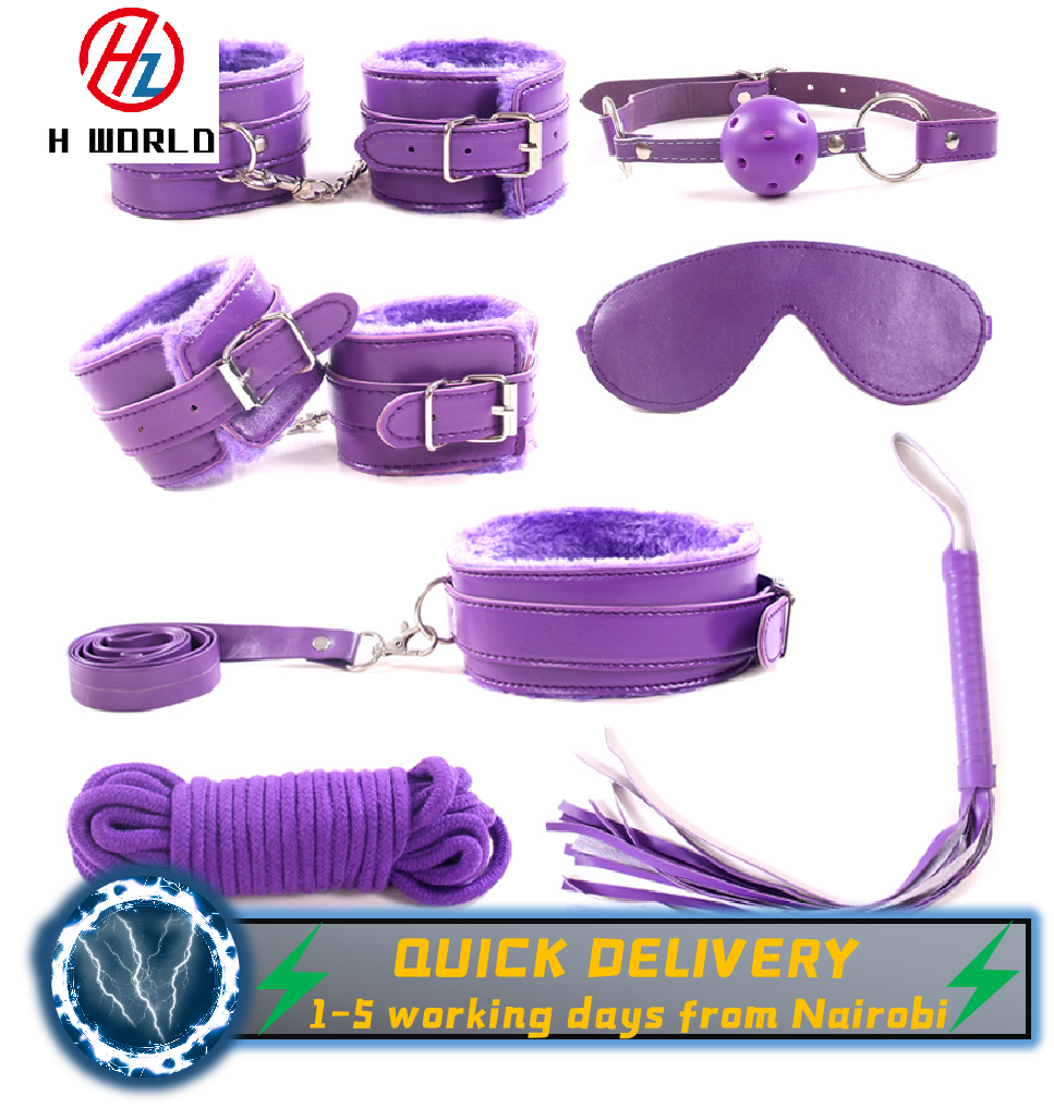 HW  7pcs/set sex toys Adult Sex SM Toys Handcuffs-Cuffs-Strap-Whip-Rope-Neck-Bandage-Sexy Women and man Sex Toy