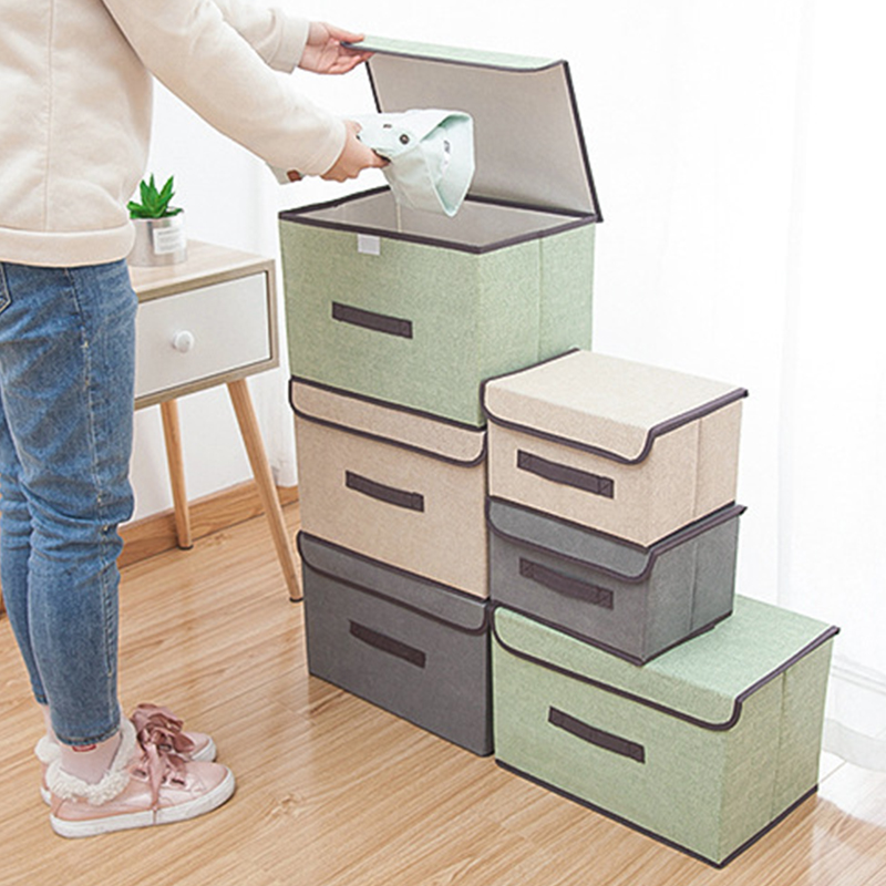 HW 2 PCS Twins Storage Boxes with Lids Polyester Fabric Clear Flodable Organizer Closet Containers