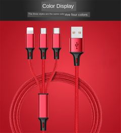 HW 3 in 1 USB Cable For iPhone Samsung Xiaomi Multi Fast Charge Type Cable Cord red 5 in 1