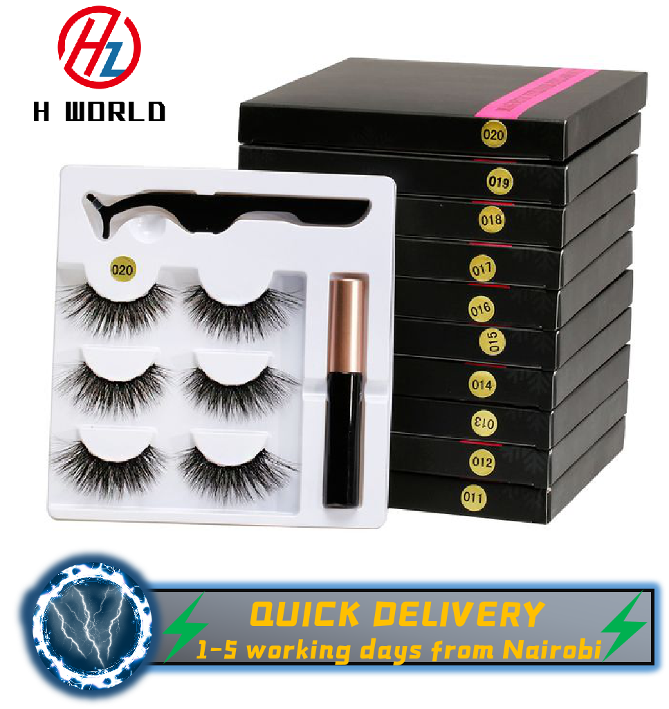 2022 HW 5 Pieces Set 3 Pairs Magnetic Eyelash Liquid Eyeliner & Tweezer Set Waterproof 5 PCS Makeup