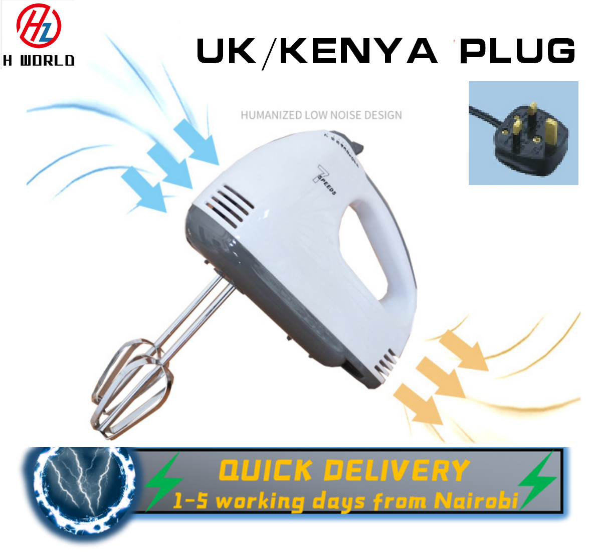 HW UK KENYA PLUG 220V 7 Speed Dough Hand Held Mixer Electric Whisk Beater Egg Mixer Baking Blenders