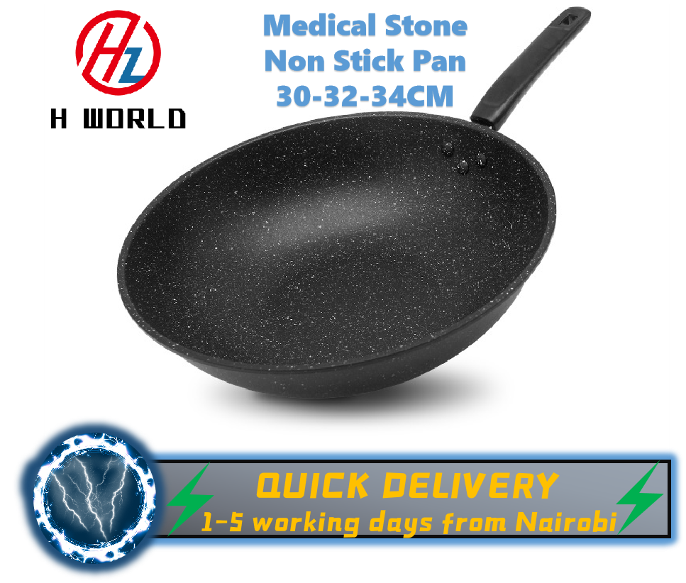 HW Quality Medical Stone Wok Physical Non Stick Pan 30/32/34CM Saute Deep Frying Cooking Pots AS Picture 30cmAS Picture,30cm