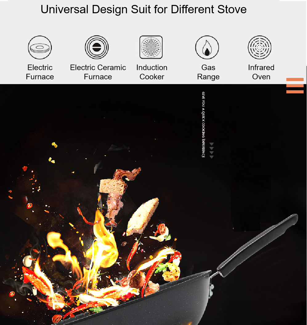 HW Quality Medical Stone Wok Physical Non Stick Pan 30/32/34CM Saute Deep Frying Cooking Pots