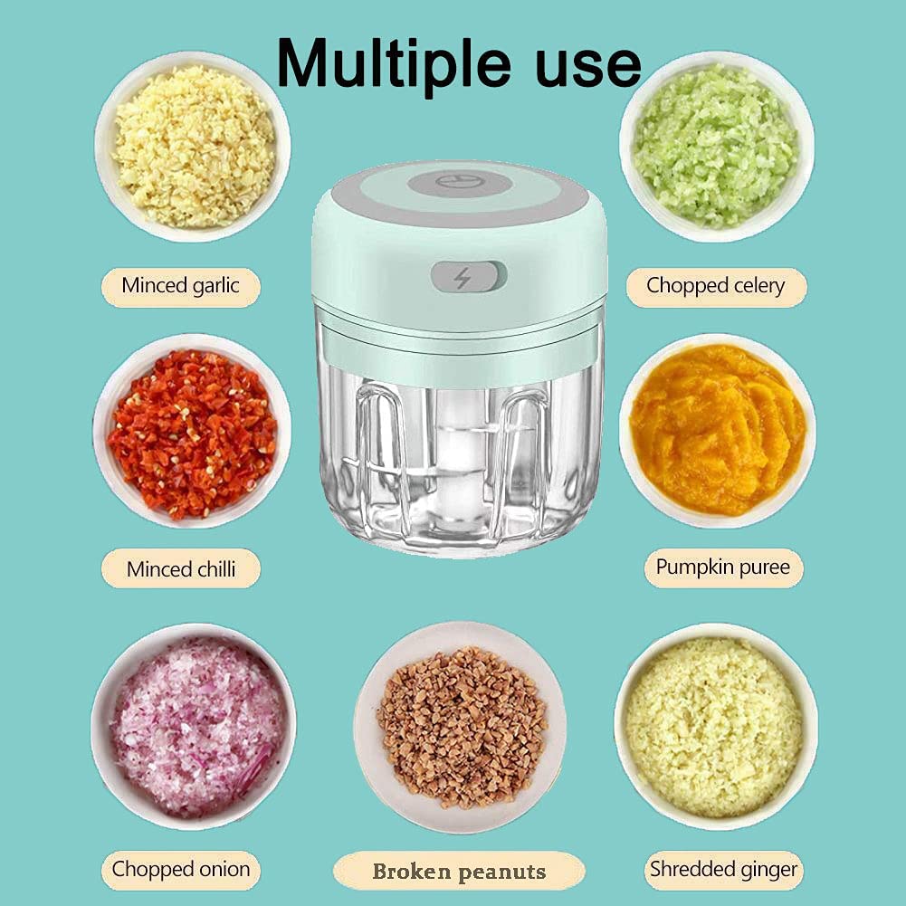 HW  Wireless Electric Mini Garlic Chopper Machine(250ML), USB Kitchen Food Processor with 3 Blades